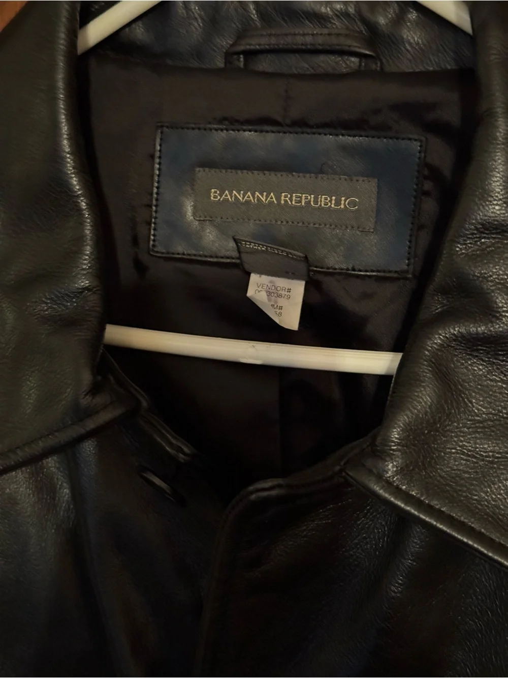 Banana Republic Black Leather Trench Coat Men’s size XL. Excellent.
